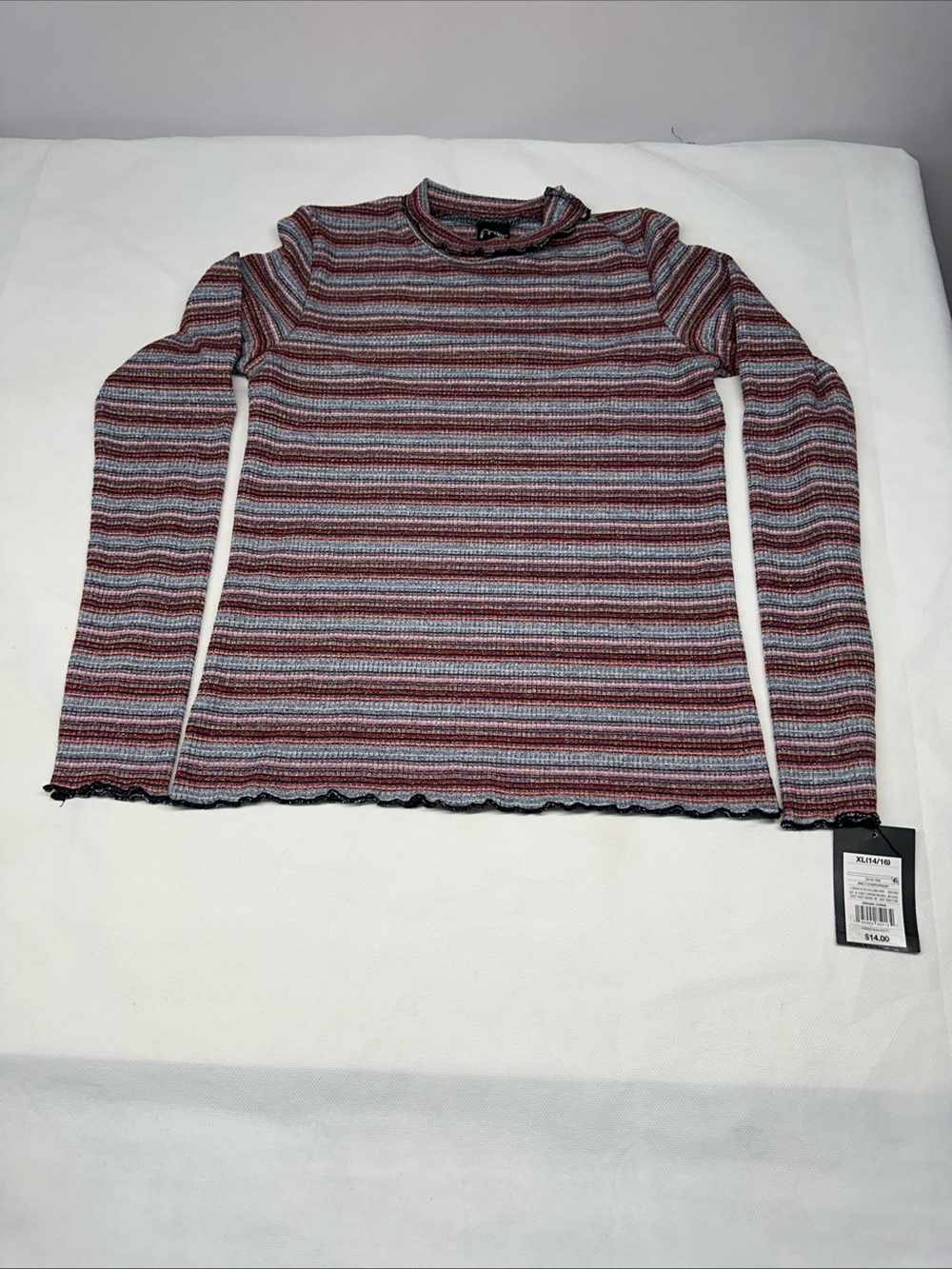 Target Striped Ribbed Long-Sleeve Top in Burgundy and Light Gray